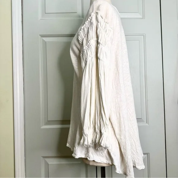 Free People Oversized Linen Cotton Blend Ruched Long Sleeves Top Sz Large - Picture 8 of 14